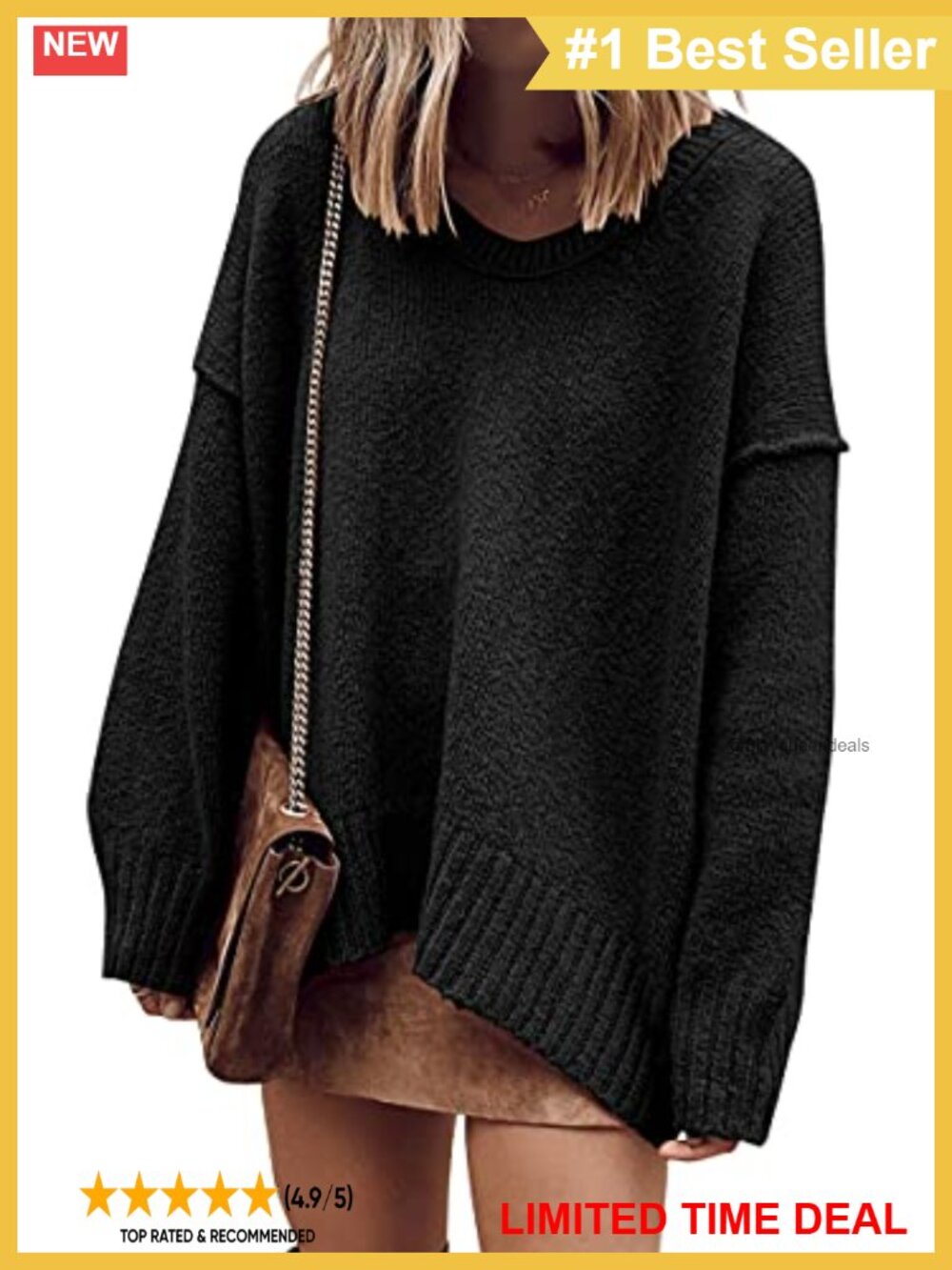 ANRABESS Oversized Batwing Sleeve Sweater Scoop V Neck Pullover Fall